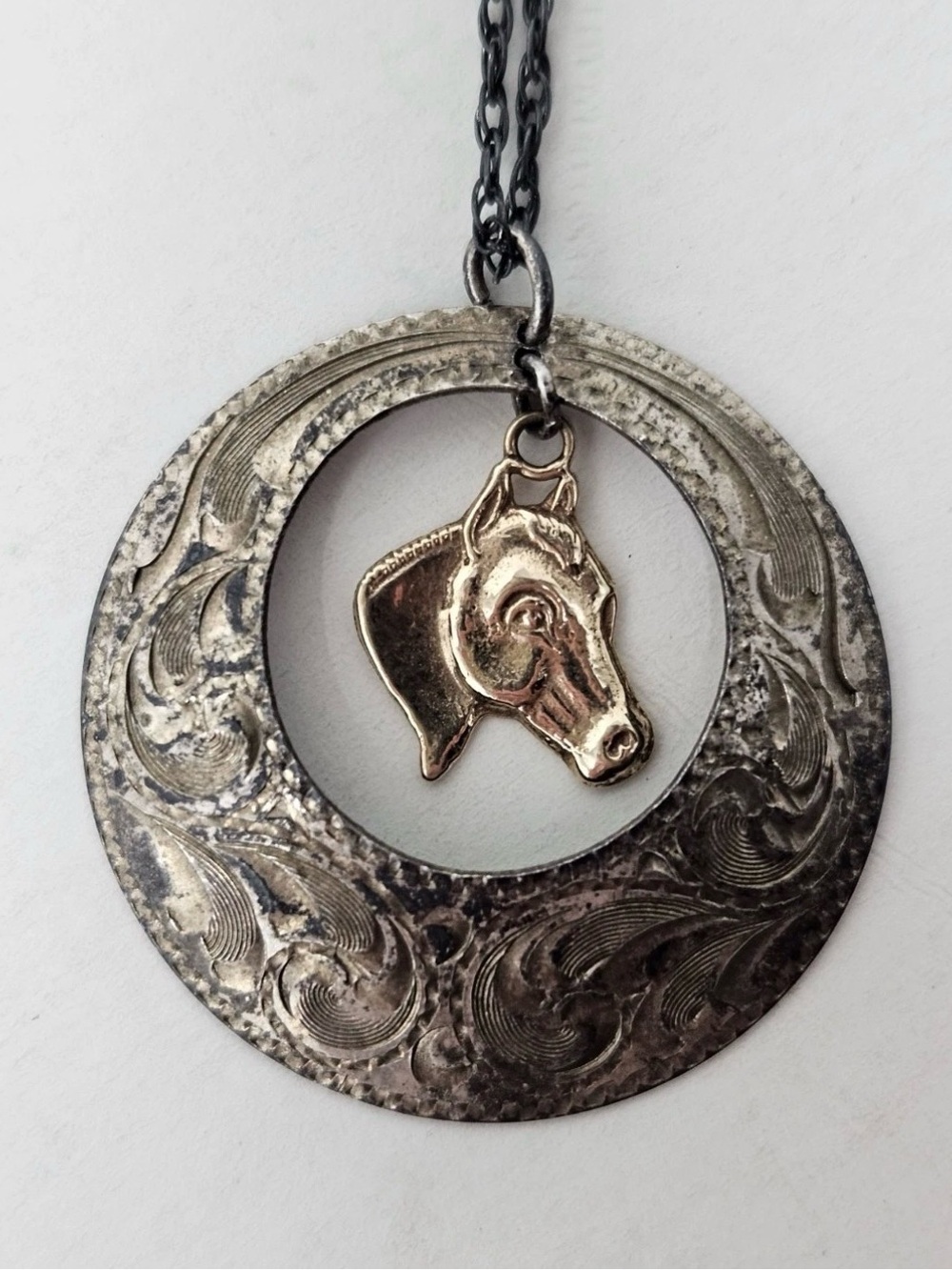 Vintage-Style Silver and Gold Horse Pendant Necklace - Unbranded
